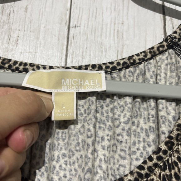 Michael Kors Persian Leopard Print Knit Jersey Peasant Top Women's Size L - Picture 3 of 7